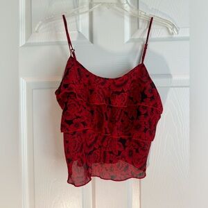 Cute red and black floral crop top
